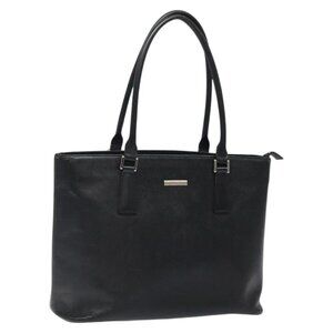 BURBERRY Tote Bag Leather Black Silver Auth BA1979